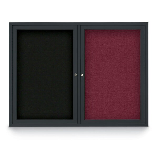 United Visual Products Decor Wood Combo Board, 36"x24", Light Oak/Black Porcelain & Burgundy UV702DEFAB-LTOAK-BLKPORC-DBURGU - main